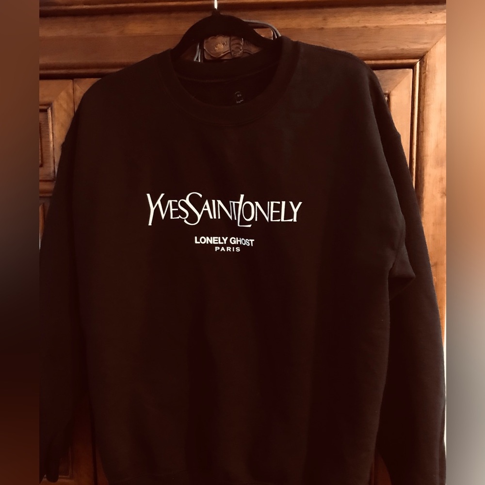 Lonely Ghost Paris black long sleeve crew neck sweatshirt size Large